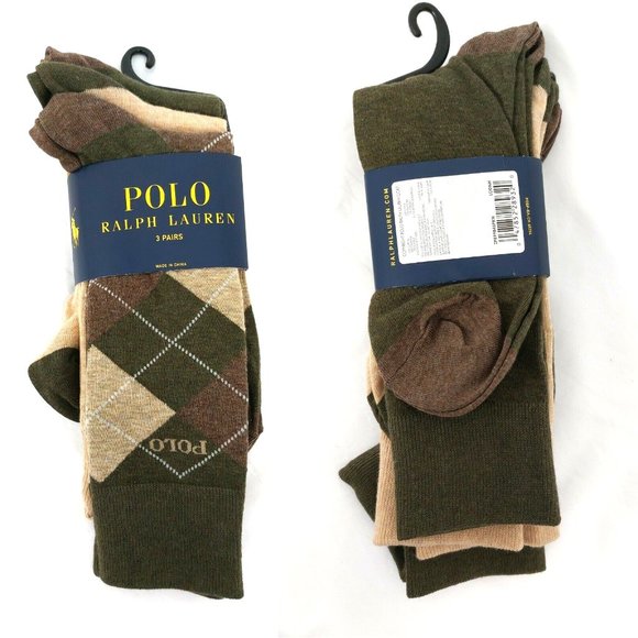Polo Ralph Lauren 3-Pack Classic Argyle Dress Socks Khaki Olive Green Br… - Picture 2 of 8